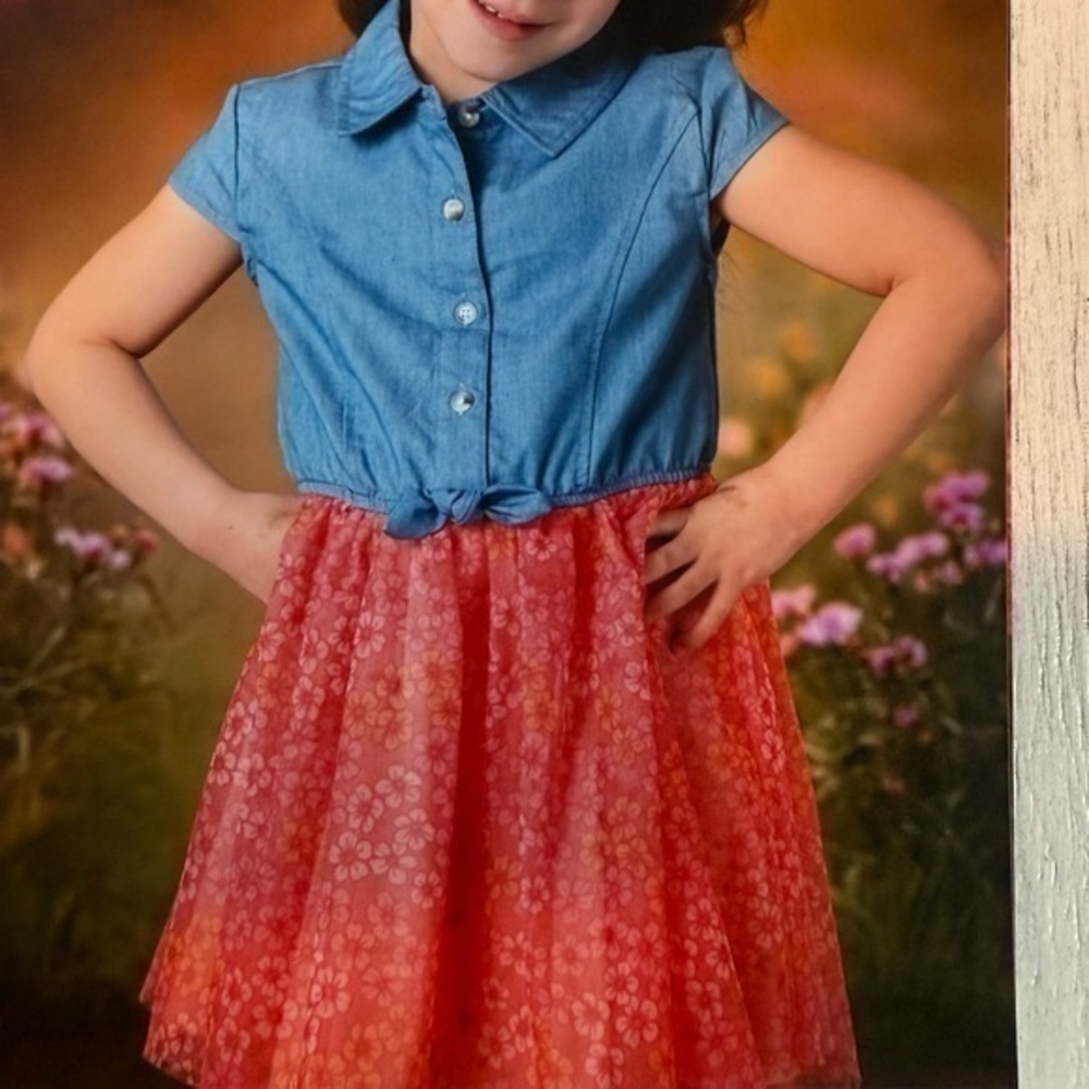 EUC Btween Girls Denim & Tutu Dress with Matching Headband size 6